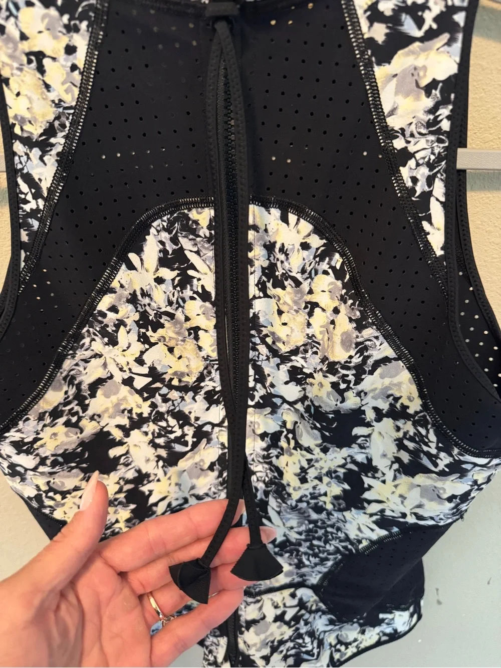 lululemon athletica Black Floral Lululemon Water: Salty Swim Sleeveless Rashie